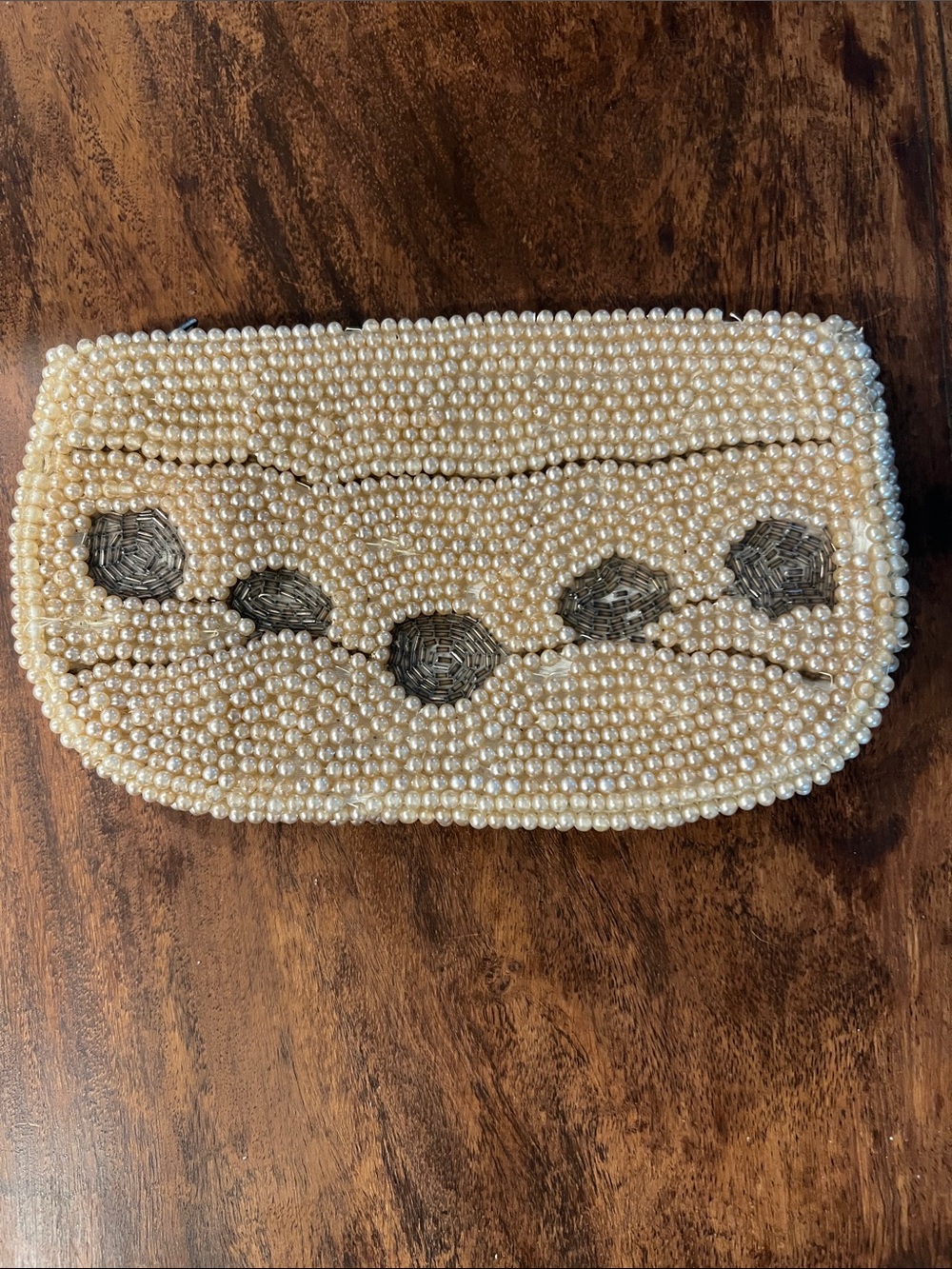 Pearl-Beaded Ivory Clutch Bag